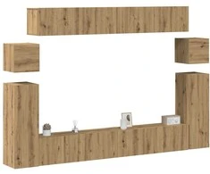 TV staliukas 8 dalių sieninis televizoriaus spintelės komplektas Artisan Oak