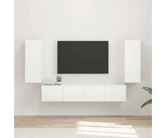 TV staliukas TV sieninio kabineto komplektas 4 pcs Aukštai blizganti balta