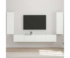 TV staliukas TV sieninio kabineto komplektas 4 pcs Aukštai blizganti balta