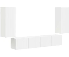 TV staliukas TV sieninio kabineto komplektas 4 pcs Balta Apdirbta mediena