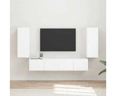 TV staliukas TV sieninio kabineto komplektas 4 pcs Balta Apdirbta mediena