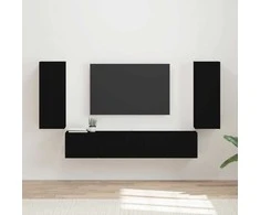 TV staliukas TV sieninio kabineto komplektas 4 pcs Juoda Apdirbta mediena