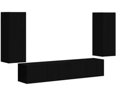 TV staliukas TV sieninio kabineto komplektas 4 pcs Juoda Apdirbta mediena