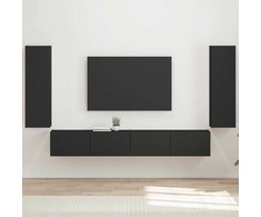TV staliukas TV sieninio kabineto komplektas 4 vnt. Juoda Apdirbta mediena