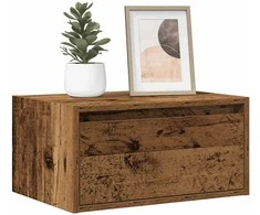 TV staliukas Prie sienos montuojama naktinė spintelė su LED, senos medienos