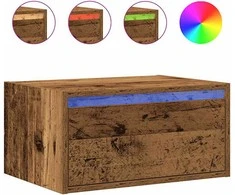 TV staliukas Prie sienos montuojama naktinė spintelė su LED, senos medienos