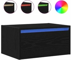 TV staliukas Prie sienos montuojama naktinė spintelė su LED, juodas ąžuolas