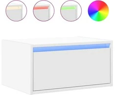 Prie sienos montuojama naktinė spintelė su LED, balta