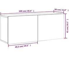 TV staliukas Prie sienos montuojama TV spintelė, pilka ąžuolo, 100x30x41cm