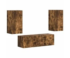 TV staliukas TV sieninio kabineto komplektas 4 pcs Rūkyta ąžuolas