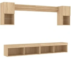 TV staliukas Sieninė TV sekcija su LED, 6 dalių, ąžuolo, apdirbta mediena