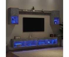 TV staliukas Sieninė TV sekcija su LED, 6 dalių, betono, apdirbta mediena