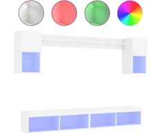 TV staliukas Sieninė TV sekcija su LED, 6 dalių, balta, apdirbta mediena