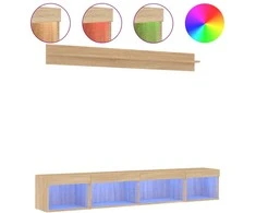 TV staliukas Sieninė TV sekcija su LED, 5 dalių, ąžuolo, apdirbta mediena