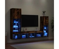 TV staliukas Sieninė TV sekcija su LED, 4 dalių, dūminio ąžuolo, mediena