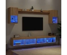 TV staliukas Sieninė TV sekcija su LED, 6 dalių, ąžuolo, apdirbta mediena