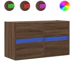 TV staliukas Sieninė TV spintelė su LED lemputėmis, ruda ąžuolo, 80x31x45cm