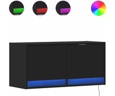 TV staliukas Sieninė TV spintelė su LED lemputėmis, juoda, 80x31x35cm
