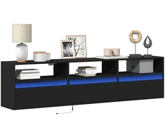 TV staliukas Sieninė TV spintelė su LED, juoda, 180x31x45 cm