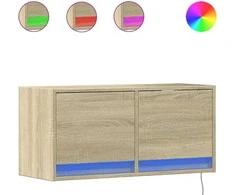 TV staliukas Sieninė TV spintelė su LED lemputėmis, ąžuolo, 80x31x35cm