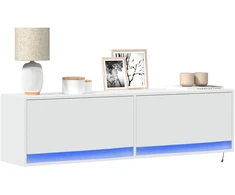 TV staliukas Sieninė TV spintelė su LED lemputėmis, balta, 140x31x38cm