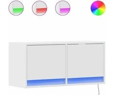 TV staliukas Sieninė TV spintelė su LED lemputėmis, balta, 80x31x35cm