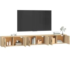 TV staliukas Sieninės televizoriaus spintelės, 3vnt., ąžuolo, 100x34,5x40cm