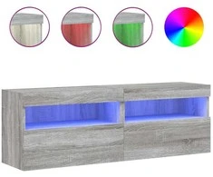 TV staliukas Sieninės TV spintelės su LED, 2vnt., pilka ąžuolo, 60x30x40cm