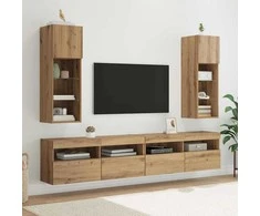 TV staliukas Sieniniai televizorių spintelės su LED 2 pcs Amatininkų ąžuolas