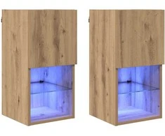 TV staliukas Sieniniai televizorių spintelės su LED 2 pcs Amatininkų ąžuolas