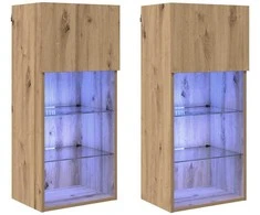 TV staliukas Sieniniai televizorių spintelės su LED 2 pcs Amatininkų ąžuolas