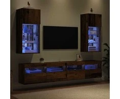TV staliukas Sieniniai televizorių spintelės su LED 2 pcs Senas medis