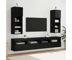 TV staliukas Sieniniai televizorių spintelės su LED 2 pcs Juodas ąžuolas