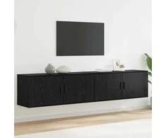 TV staliukas Sieninio televizoriaus kabineto komplektas 2 pcs Juodas ąžuolas