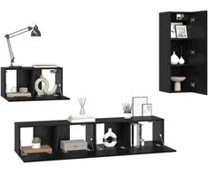 TV staliukas Sieninis televizoriaus stovas 4 pcs Juodas ąžuolas