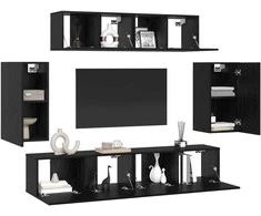 TV staliukas TV spintelių komplektas 6 pcs Juodas ąžuolas Apdirbta mediena