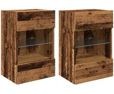 TV staliukas Sieninės spintelės su LED apšvietimu televizoriui 2 vnt, 40x30x60,5 cm