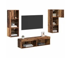 TV staliukas Televizoriaus sieninis modulis 6 pcs Senovinis medis