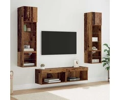 TV staliukas Televizoriaus sieninis modulis 6 pcs Senovinis medis