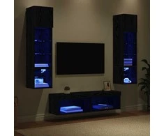 TV staliukas Televizoriaus sieninis modulis 6 pcs Juodas ąžuolas