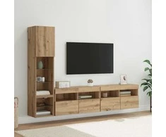 TV staliukas Televizoriaus sieninis modulis su LED 4 pcs Amatininkų ąžuolas