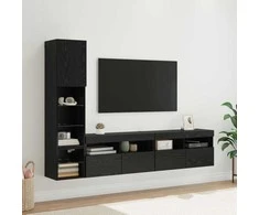 TV staliukas Televizoriaus sieninis modulis su LED 4 pcs Juodas ąžuolas