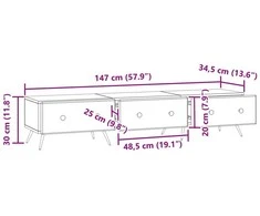 TV staliukas Televizoriaus spintelė Betono pilka 147 x 34,5 x 30 cm