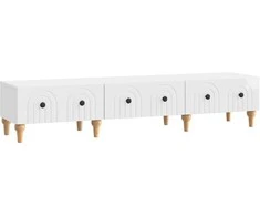 TV staliukas Televizoriaus spintelė Itin blizgi balta 147 x 34,5 x 30 cm