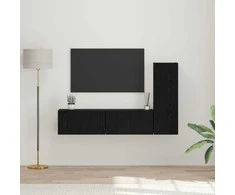 TV staliukas TV spintelių komplektas 3 pcs Juodas ąžuolas Apdirbta mediena