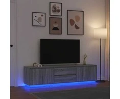 TV staliukas Televizoriaus spintelė su LED, pilka ąžuolo, 193,5x41x50 cm
