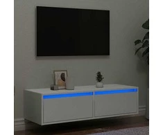 TV staliukas Televizoriaus spintelė su LED apšvietimu, balta, 100X35,5x25 cm