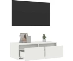 TV staliukas Televizoriaus spintelė su LED apšvietimu, balta, 75x35,5x25 cm