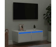 TV staliukas Televizoriaus spintelė su LED apšvietimu, balta, 75x35,5x25 cm