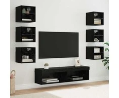 TV staliukas Televizoriaus spintelė su stalčių 8 pcs Juodas ąžuolas Stiklas